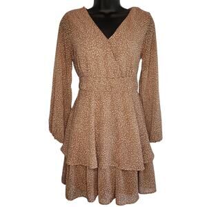 Japna leopard print dress tiered tie-back v neck size M